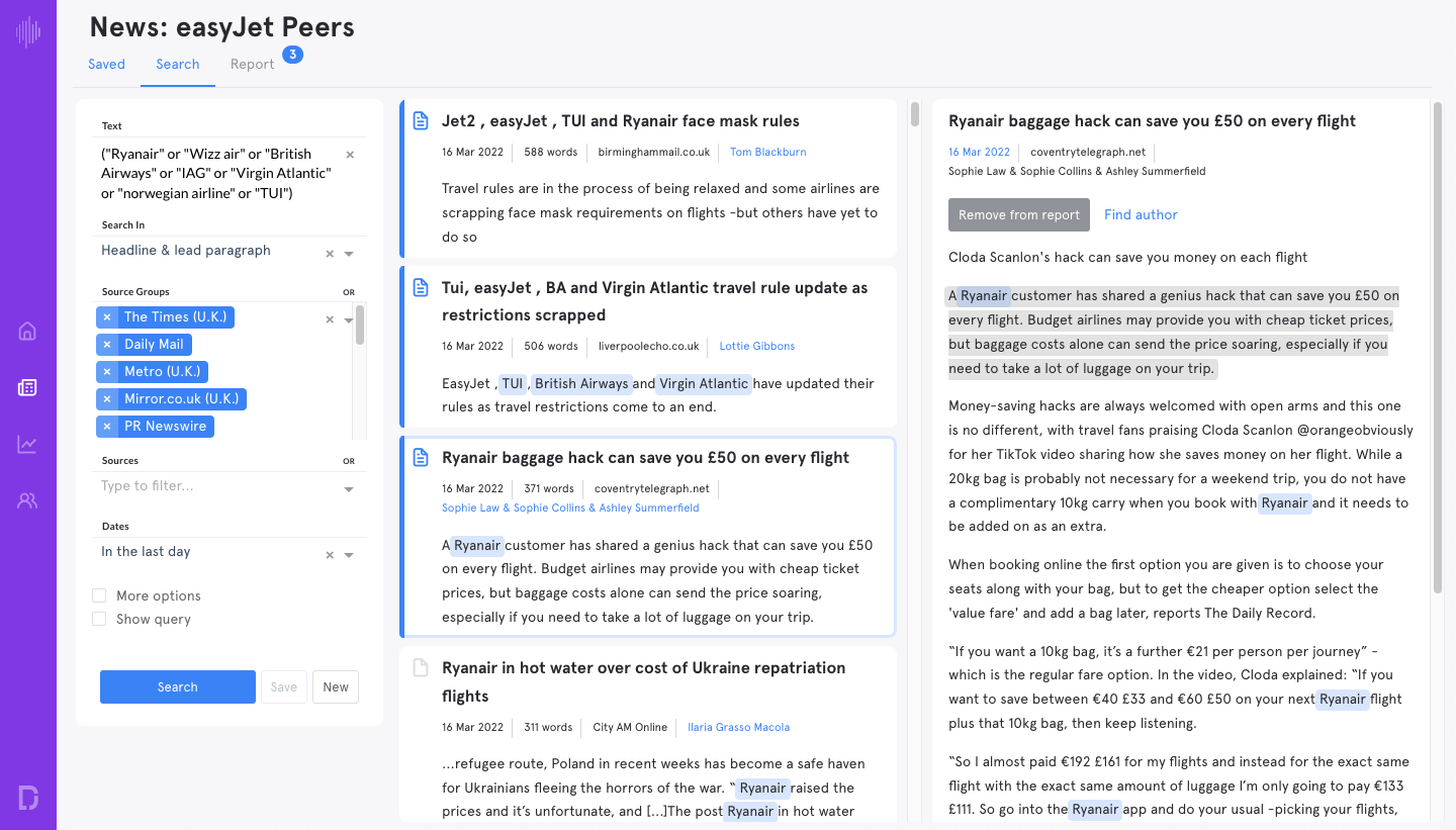 Factiva search and results